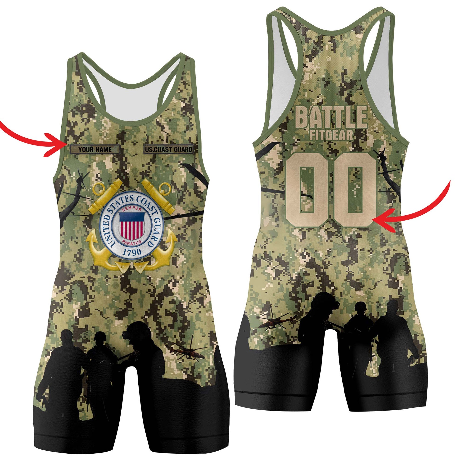 Personalized US Coast Guard Wrestling Singlets