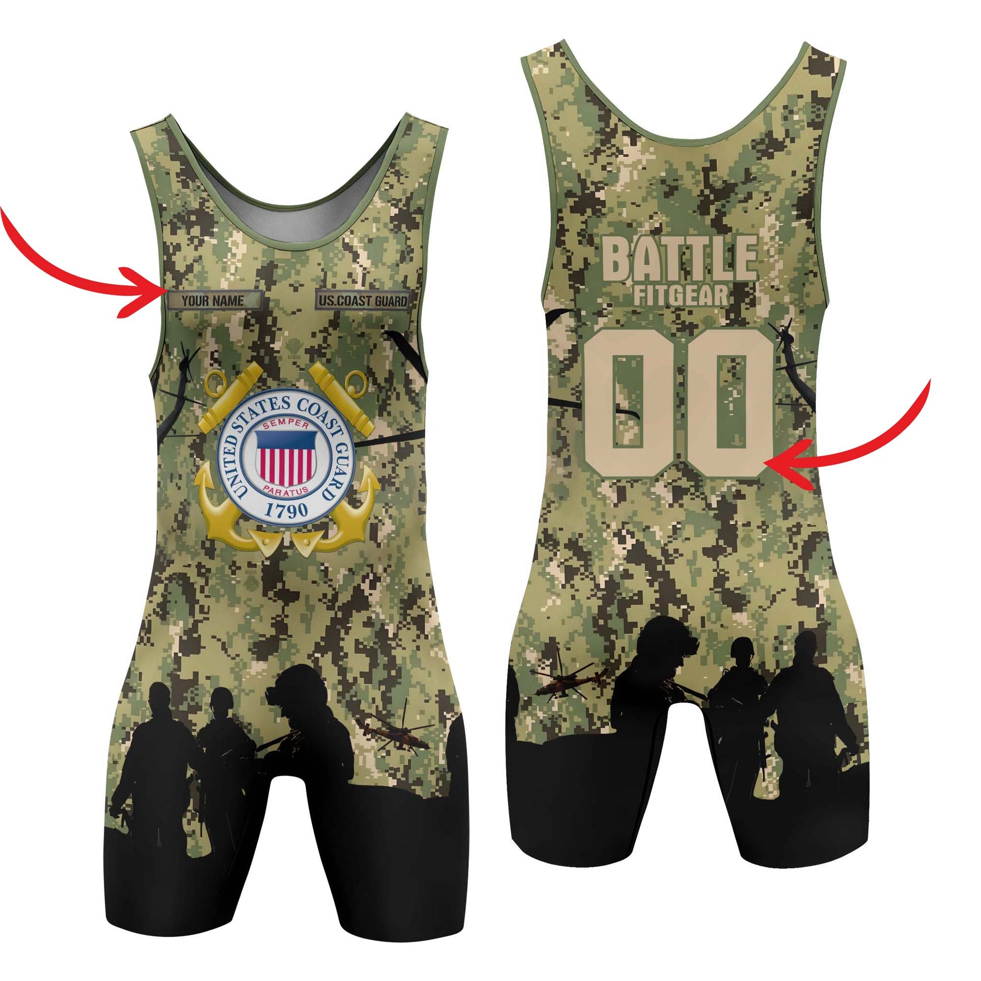 Personalized US Coast Guard Wrestling Singlets