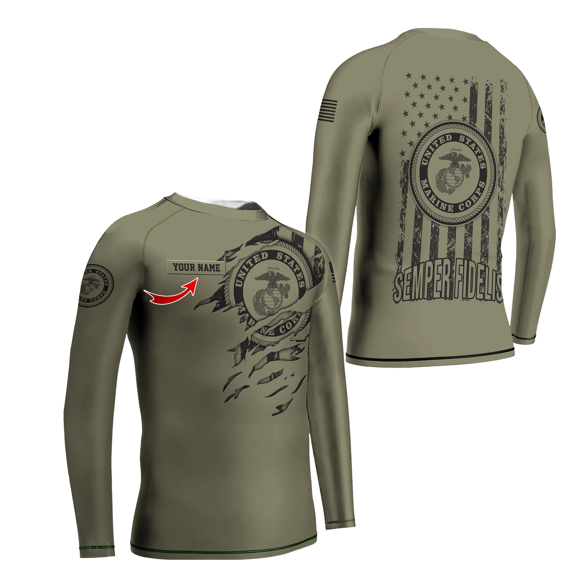 Personalized US Marine Semper Fidelis Kids Rash Guard