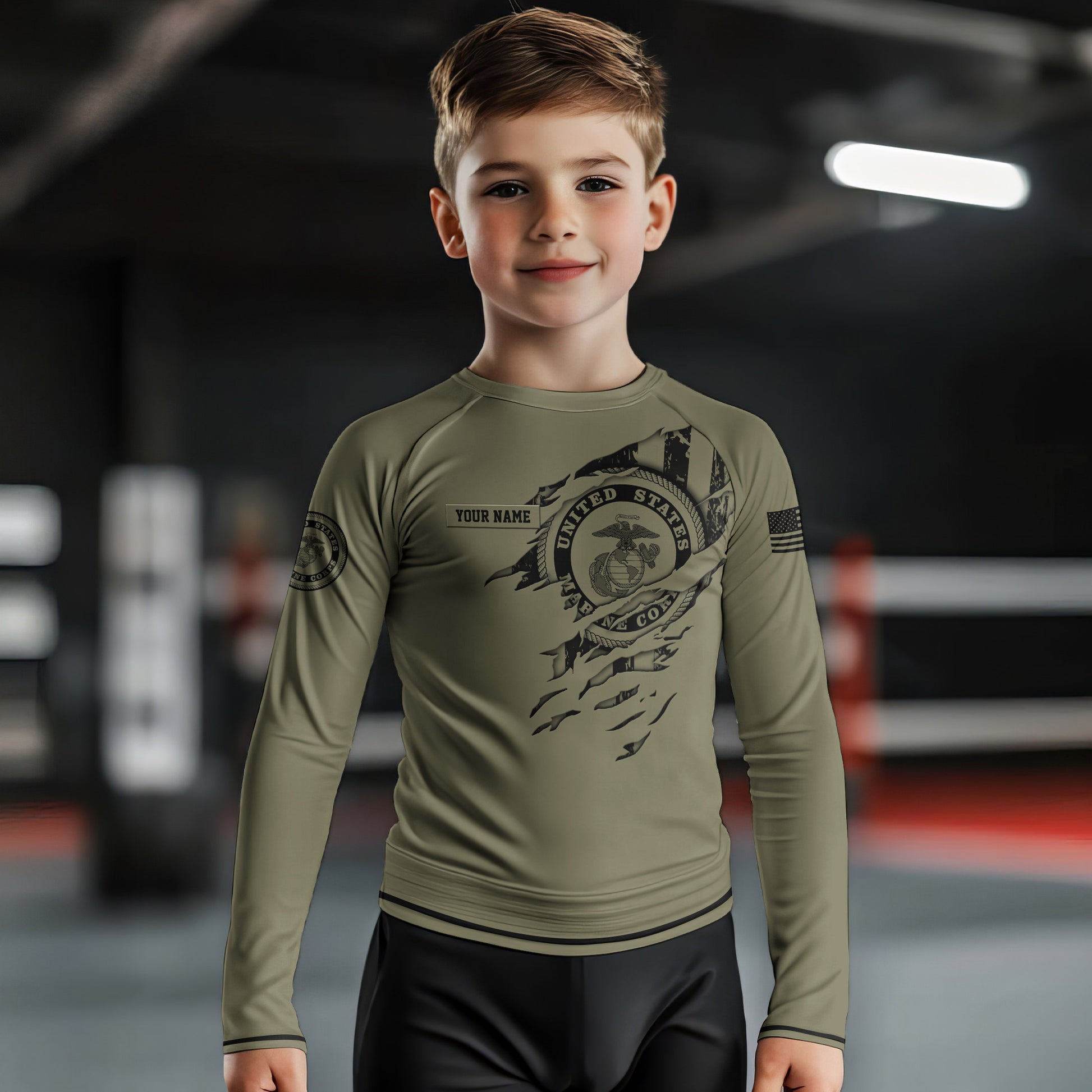 Personalized US Marine Semper Fidelis Kids Rash Guard