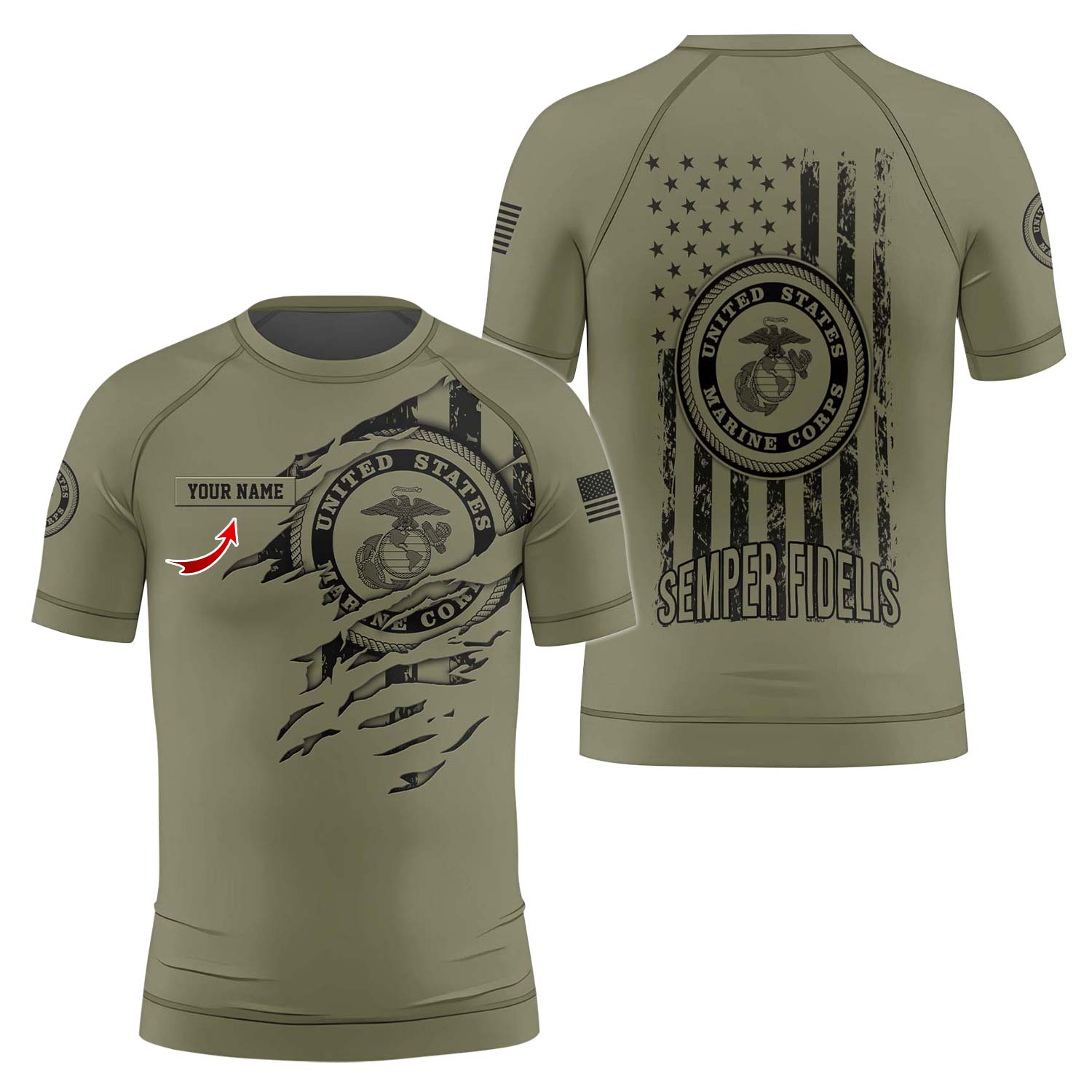 Personalized US Marine Semper Fidelis Kids Rash Guard