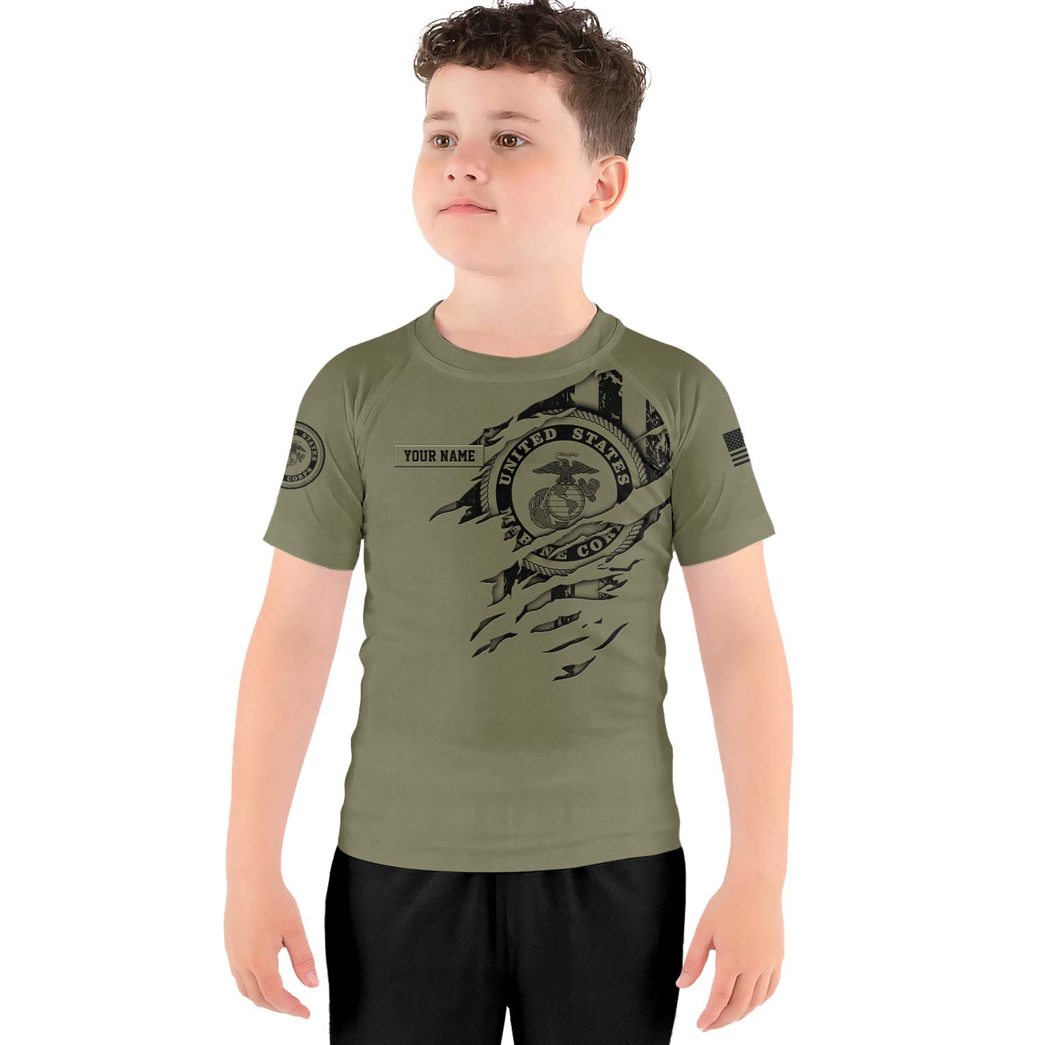 Personalized US Marine Semper Fidelis Kids Rash Guard