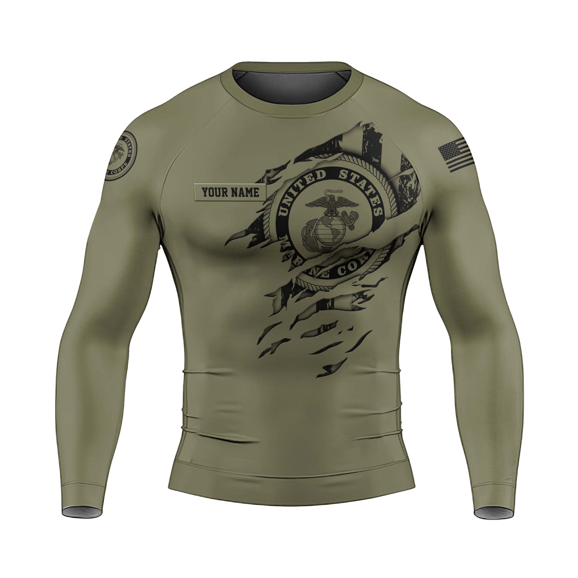 Personalized US Marine Semper Fidelis Men's Long Sleeve Rash Guard