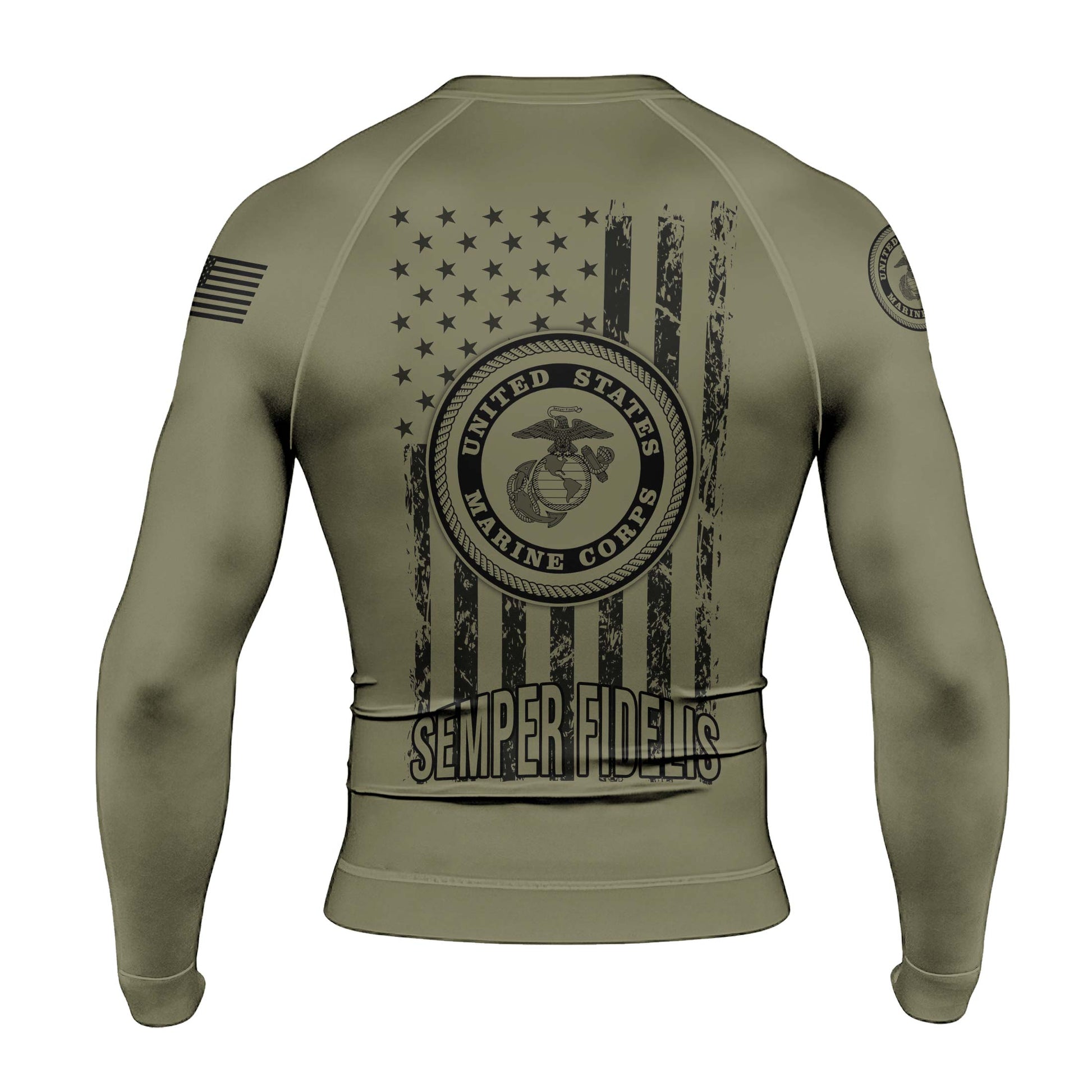 Personalized US Marine Semper Fidelis Men's Long Sleeve Rash Guard