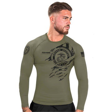 Personalized US Marine Semper Fidelis Men's Long Sleeve Rash Guard