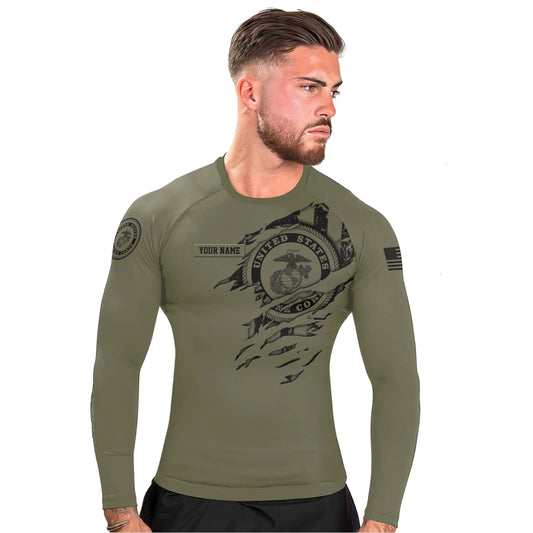 Personalized US Marine Semper Fidelis Men's Long Sleeve Rash Guard