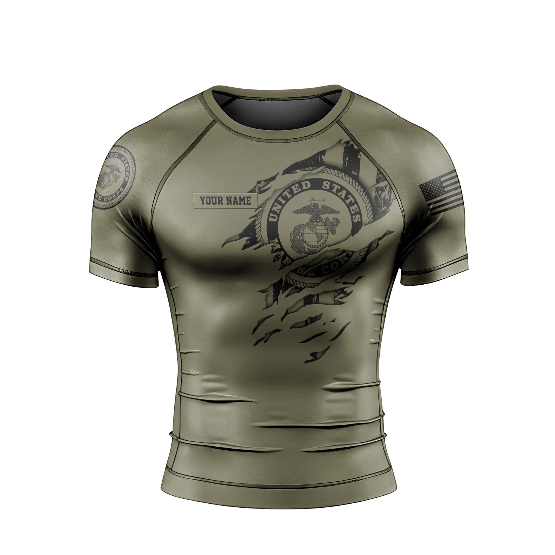 Personalized US Marine Semper Fidelis Men's Short Sleeve Rash Guard