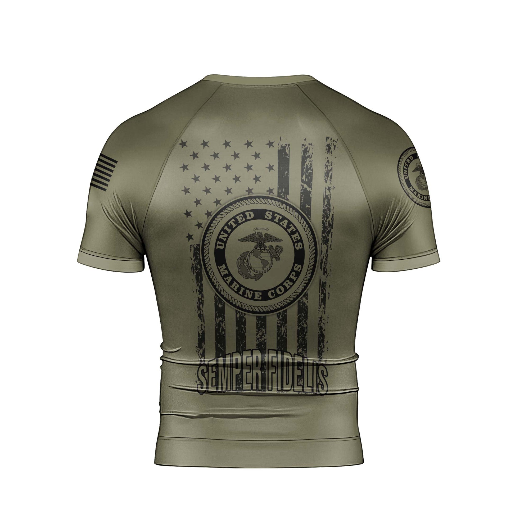 Personalized US Marine Semper Fidelis Men's Short Sleeve Rash Guard