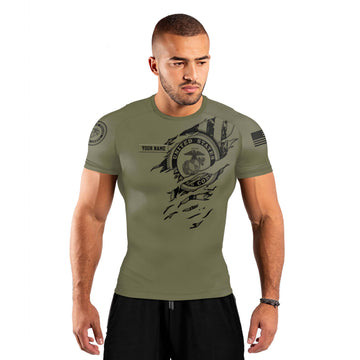 Personalized US Marine Semper Fidelis Men's Short Sleeve Rash Guard