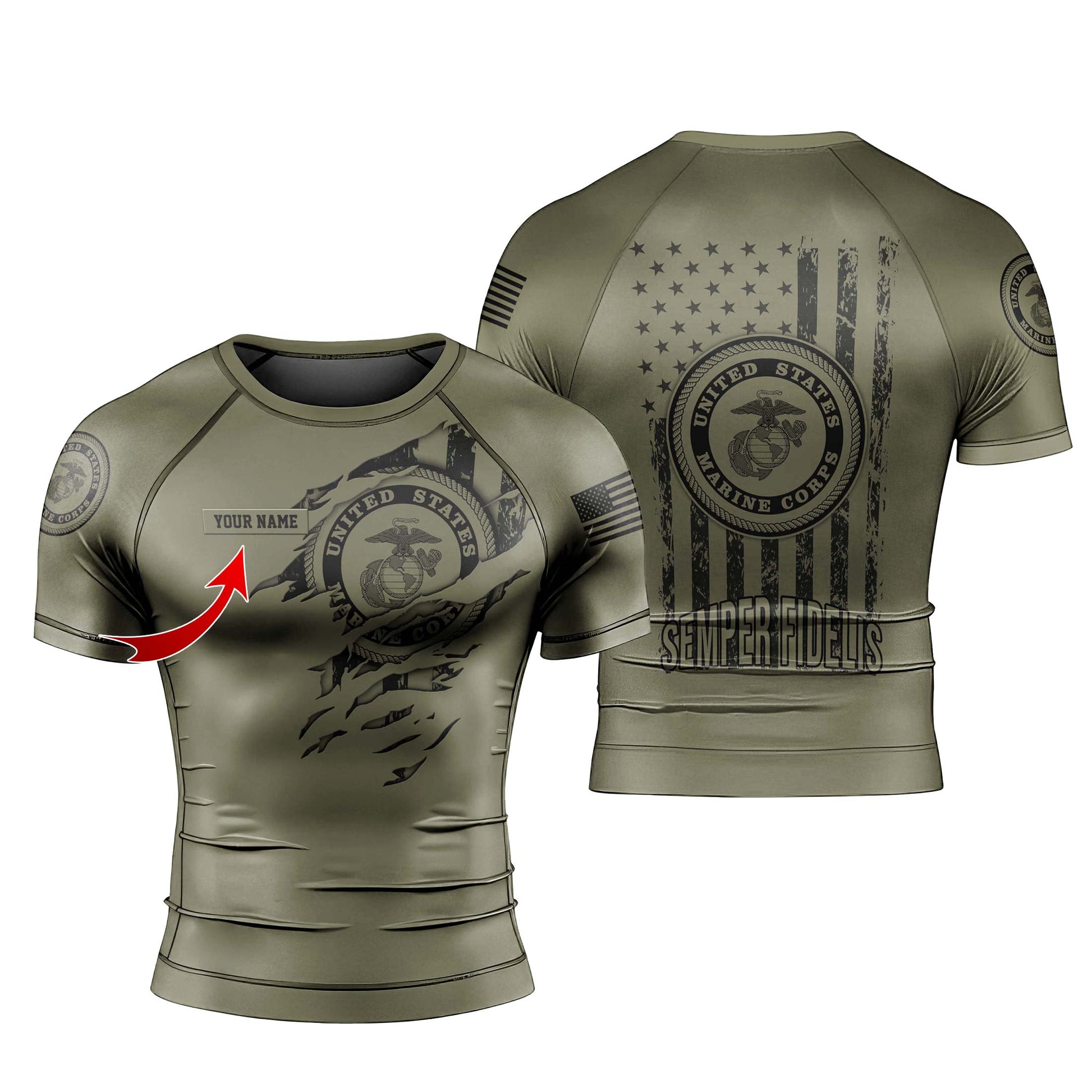 Personalized US Marine Semper Fidelis Men's Short Sleeve Rash Guard