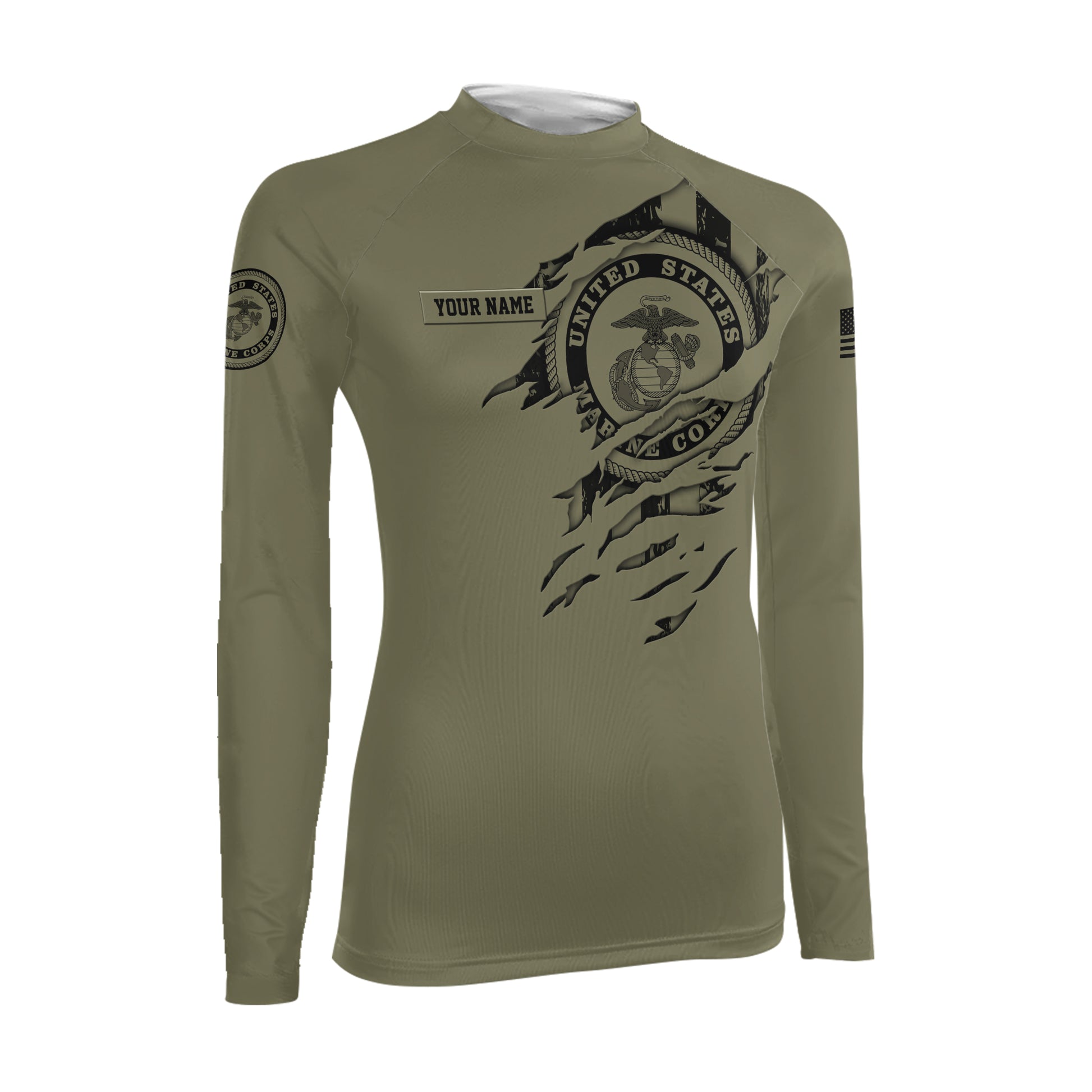 Personalized US Marine Semper Fidelis Women's Long Sleeve Rash Guard