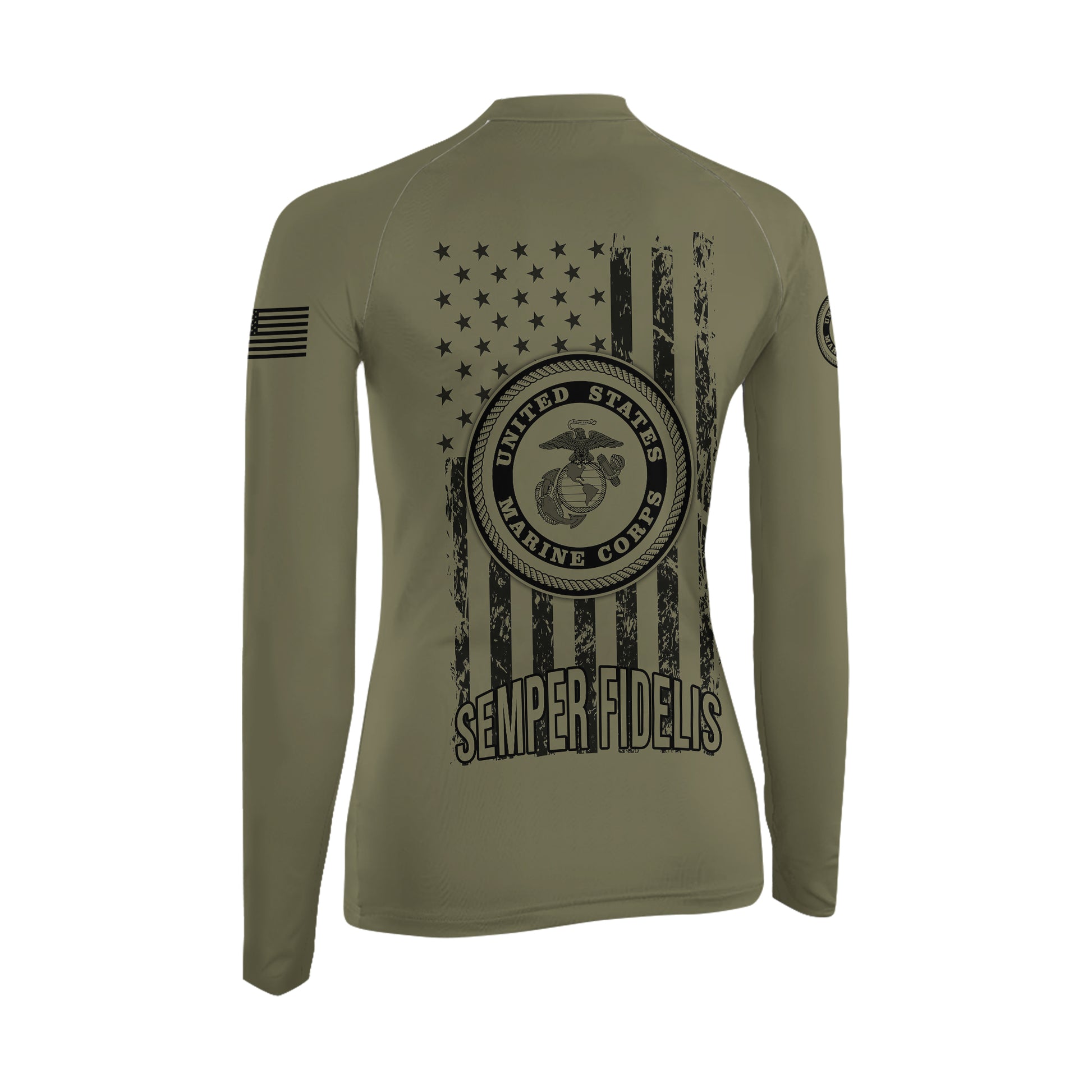 Personalized US Marine Semper Fidelis Women's Long Sleeve Rash Guard