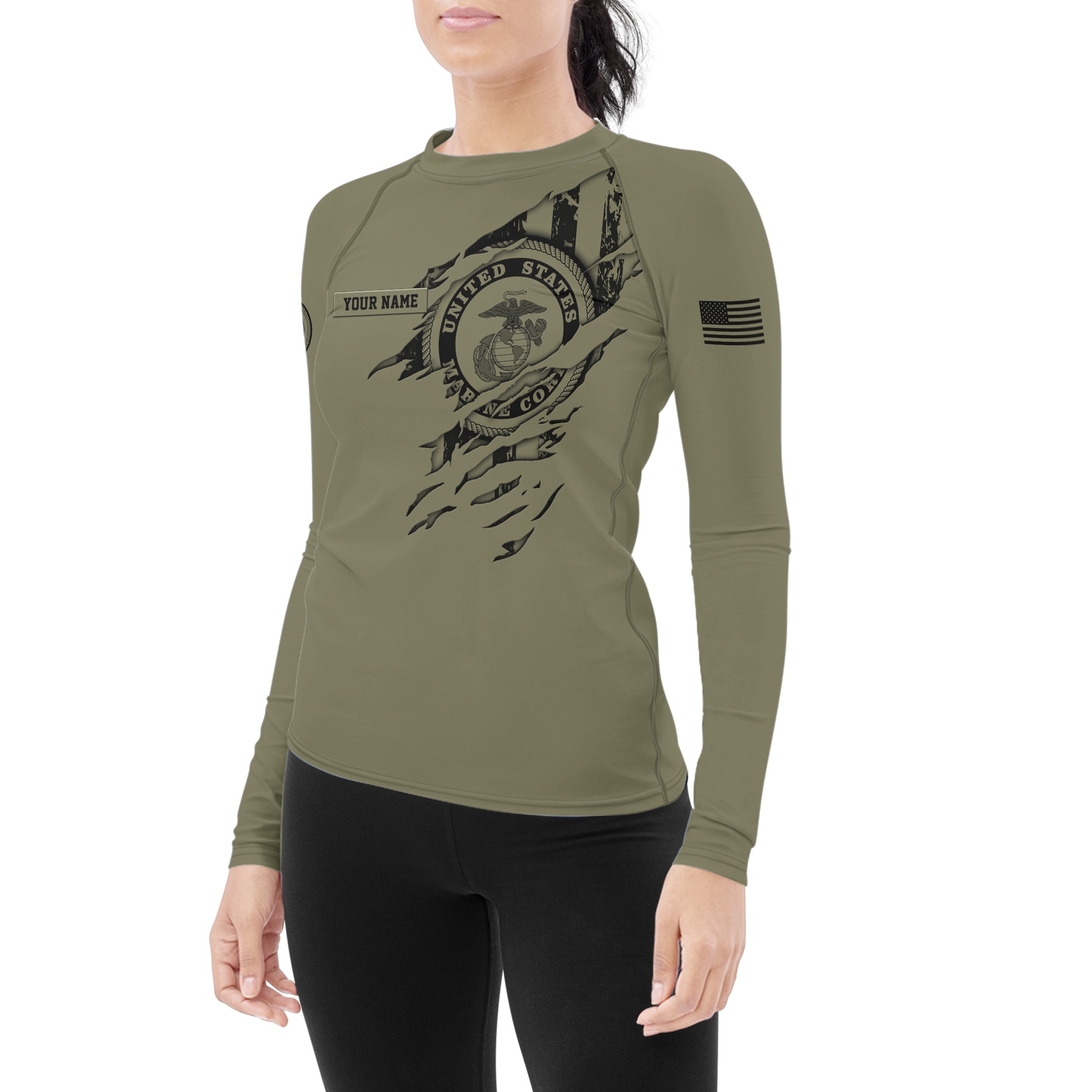 Personalized US Marine Semper Fidelis Women's Long Sleeve Rash Guard