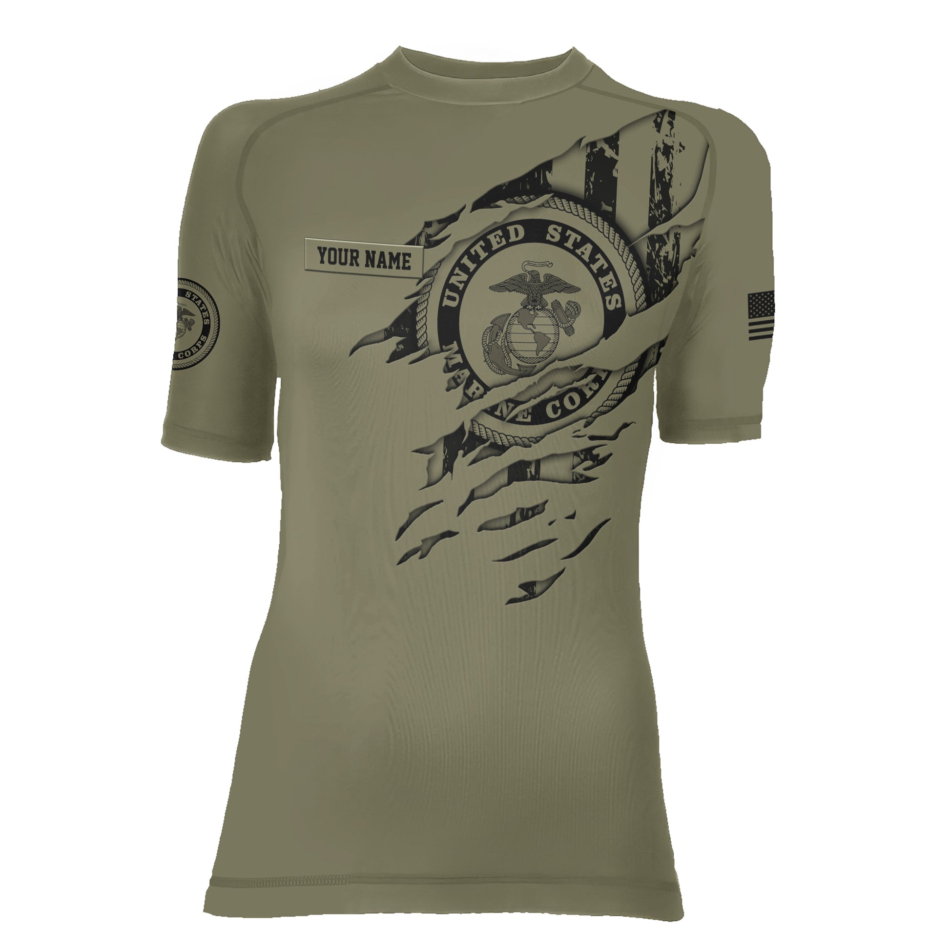 Personalized US Marine Semper Fidelis Women's Short Sleeve Rash Guard