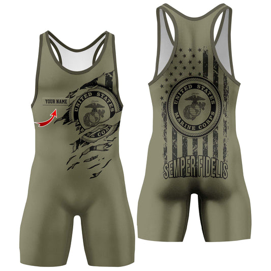 Personalized US Marine Semper Fidelis Wrestling Singlets