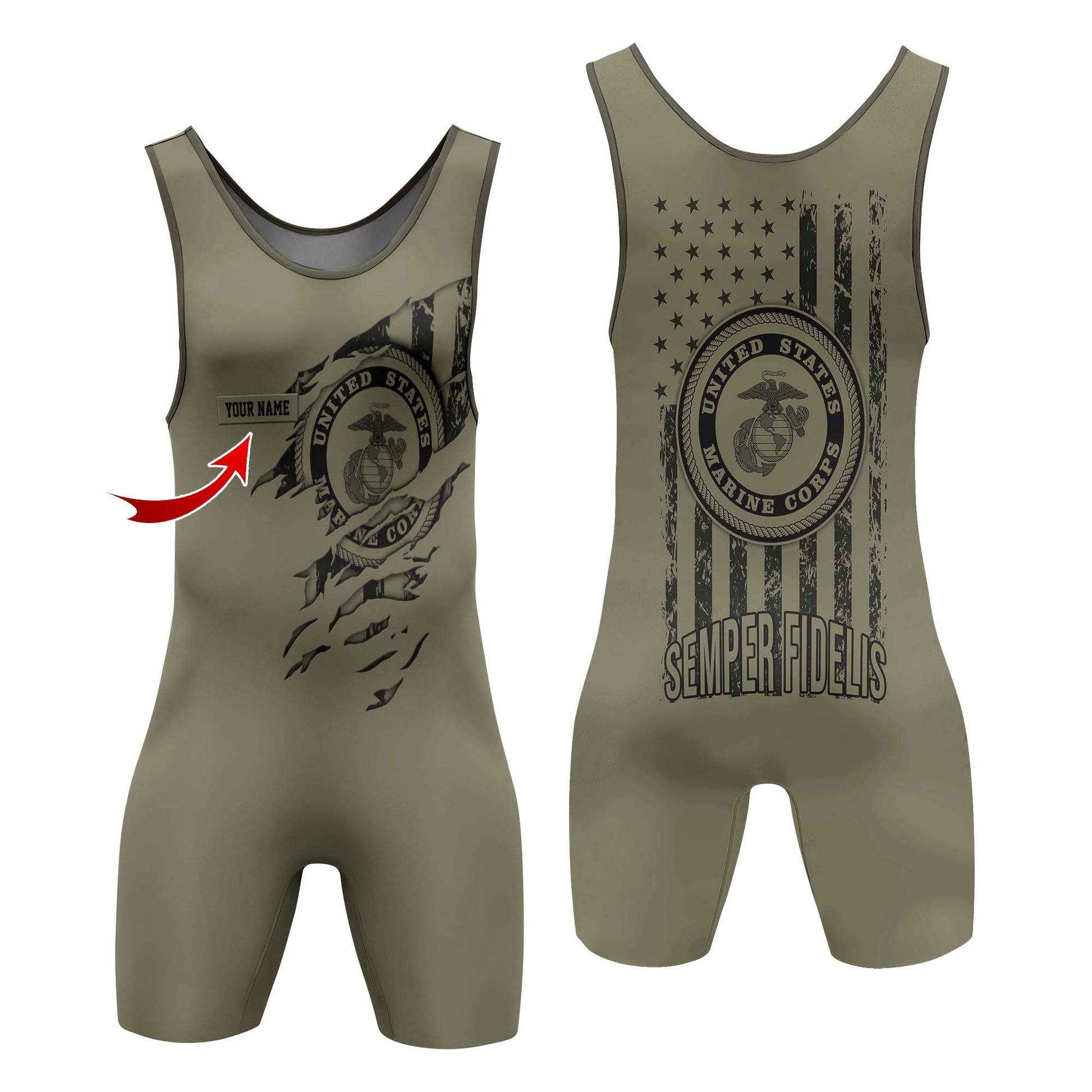 Personalized US Marine Semper Fidelis Wrestling Singlets