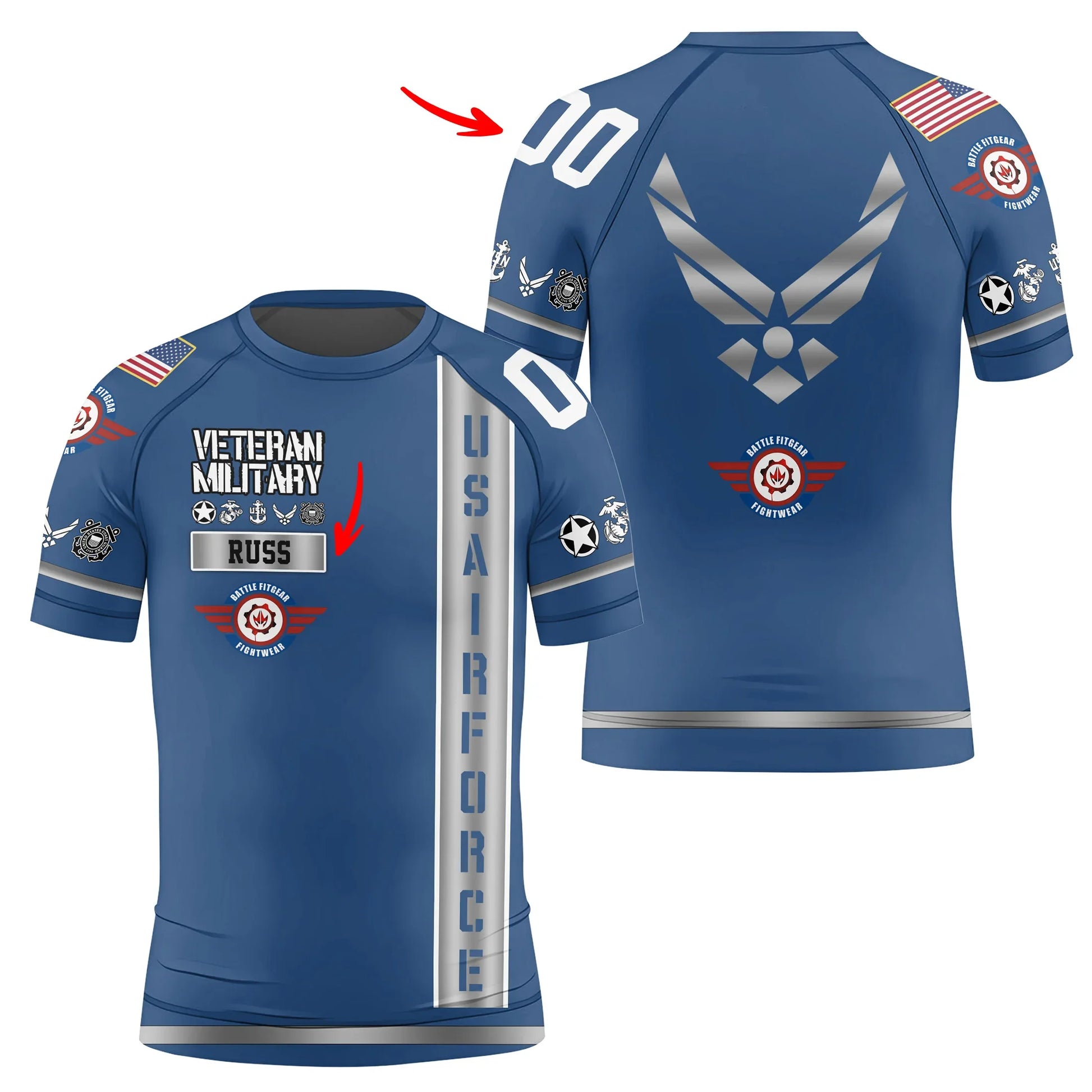 Personalized USA Air Force Veteran Kids Rash Guard
