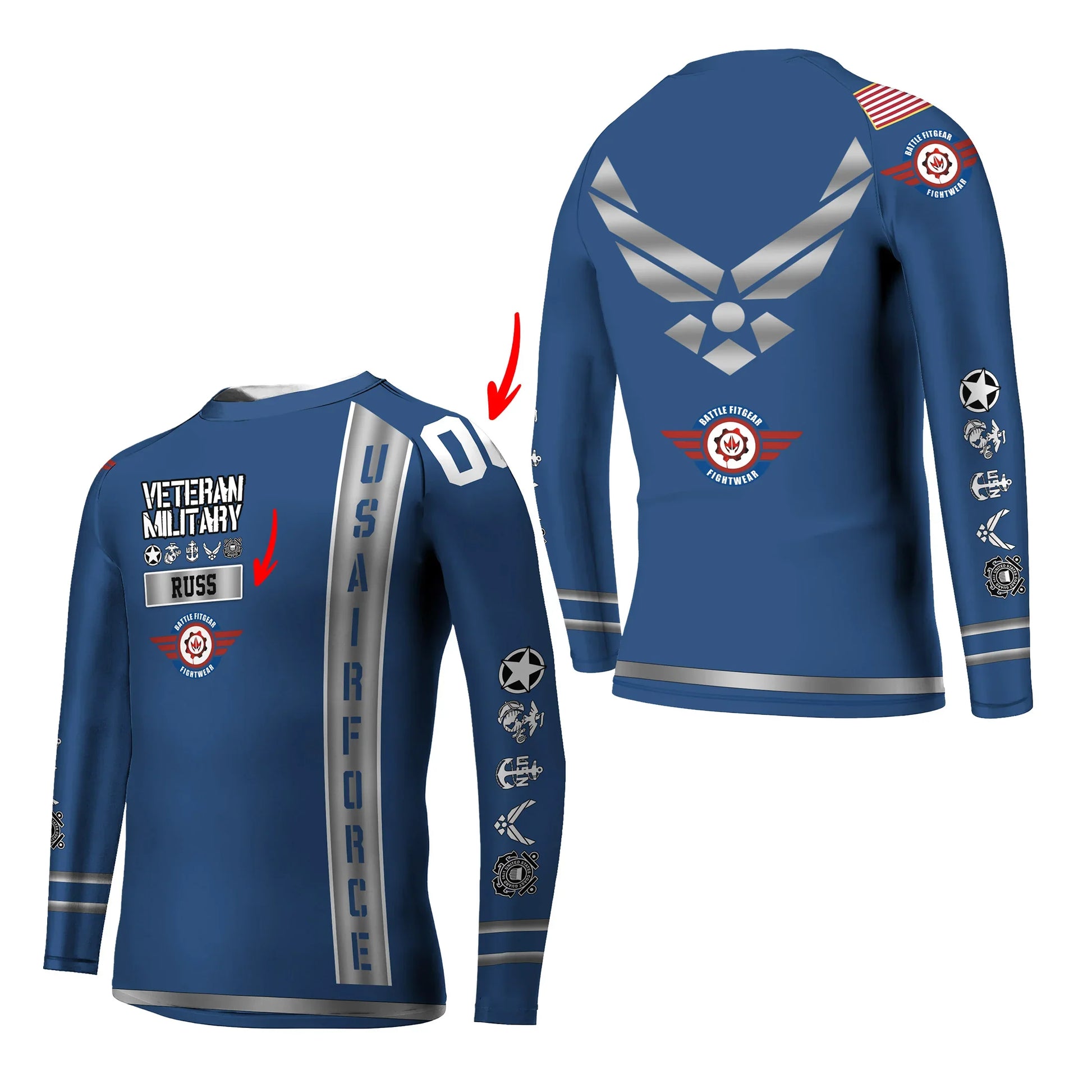 Personalized USA Air Force Veteran Kids Rash Guard