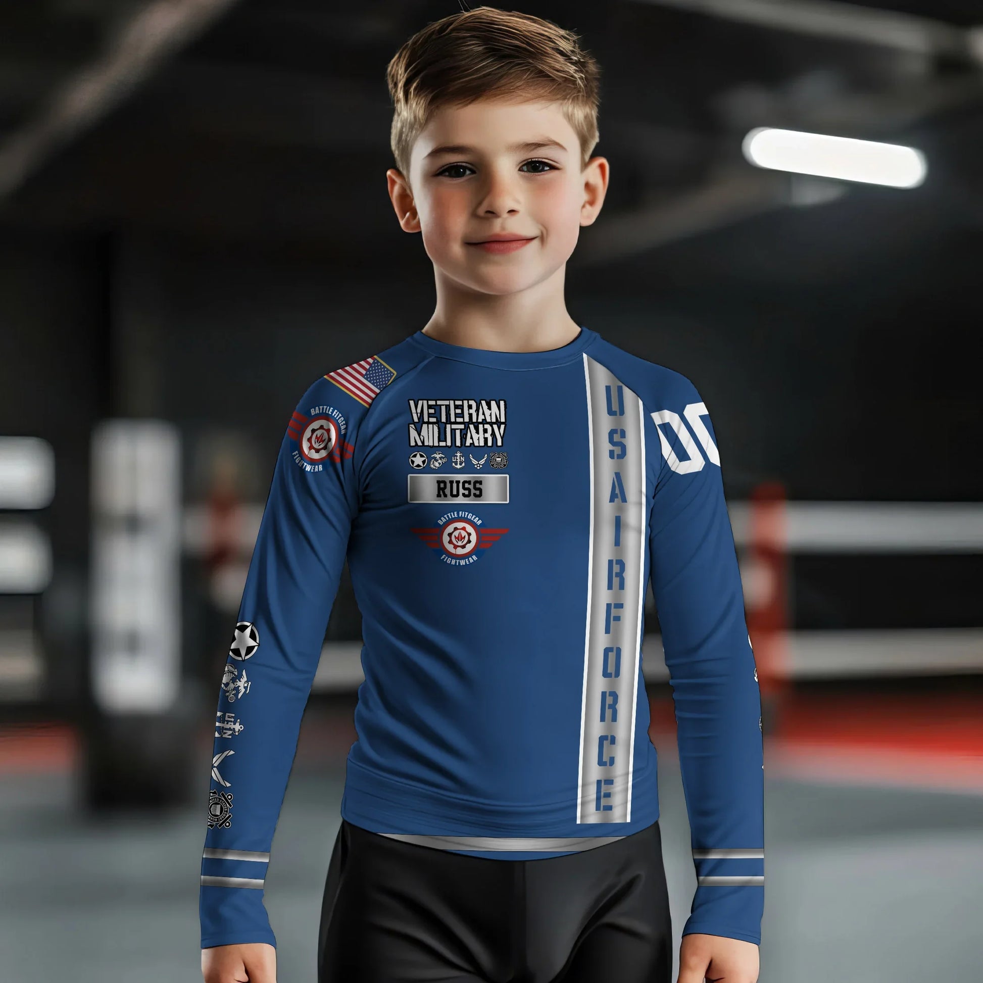 Personalized USA Air Force Veteran Kids Rash Guard