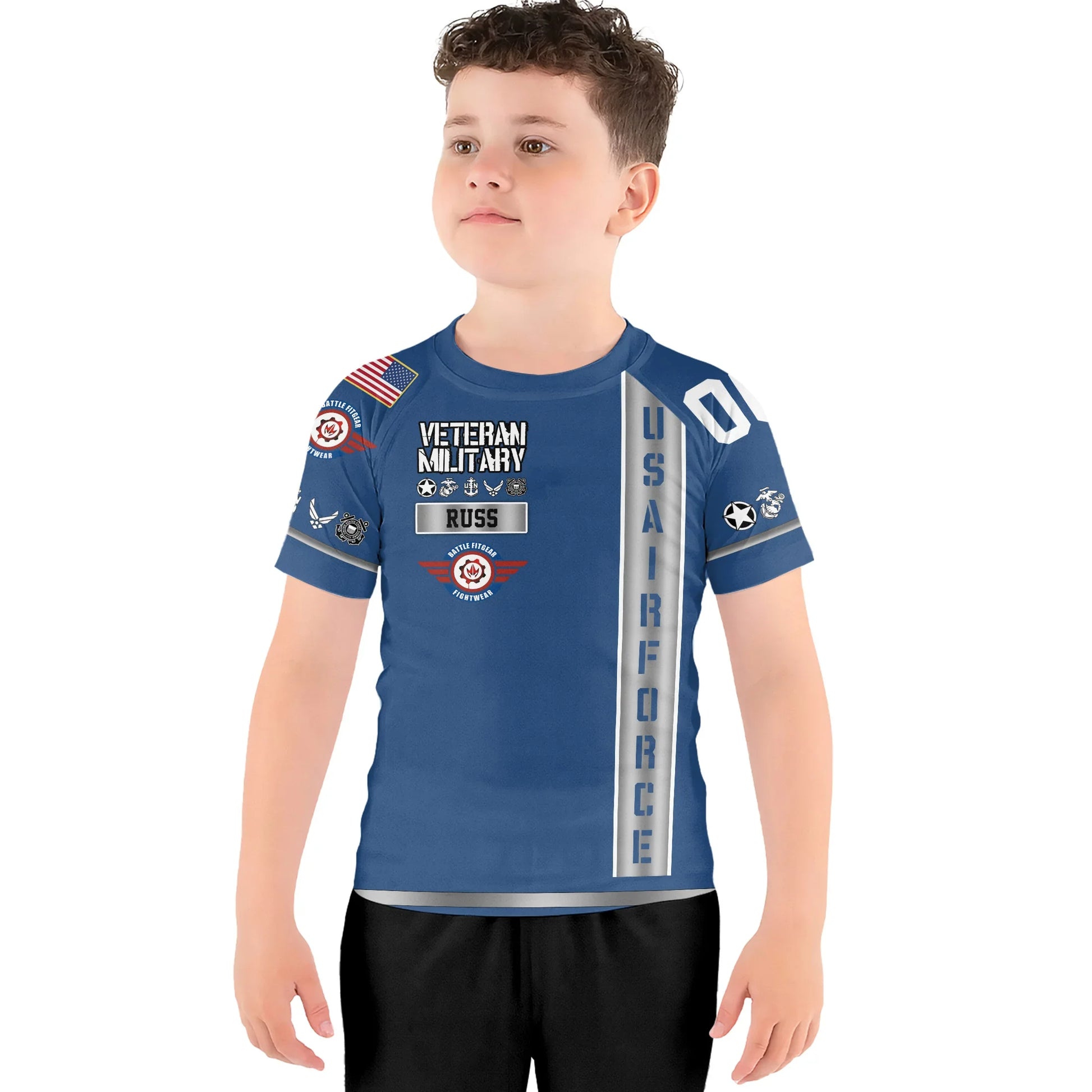 Personalized USA Air Force Veteran Kids Rash Guard