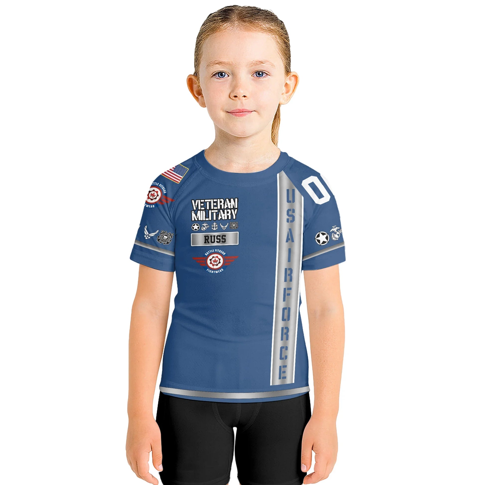 Personalized USA Air Force Veteran Kids Rash Guard