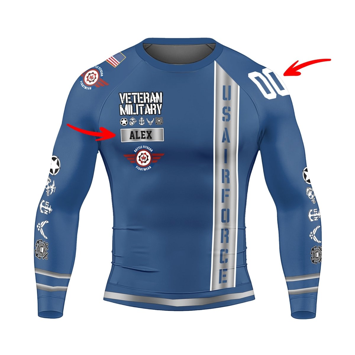 Personalized USA Air Force Veteran Men's Long Sleeve Rash Guard - BattleFitGear