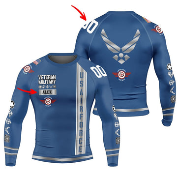 Personalized USA Air Force Veteran Men's Long Sleeve Rash Guard - BattleFitGear