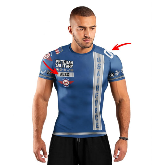 Personalized USA Air Force Veteran Men's Short Sleeve Rash Guard - BattleFitGear