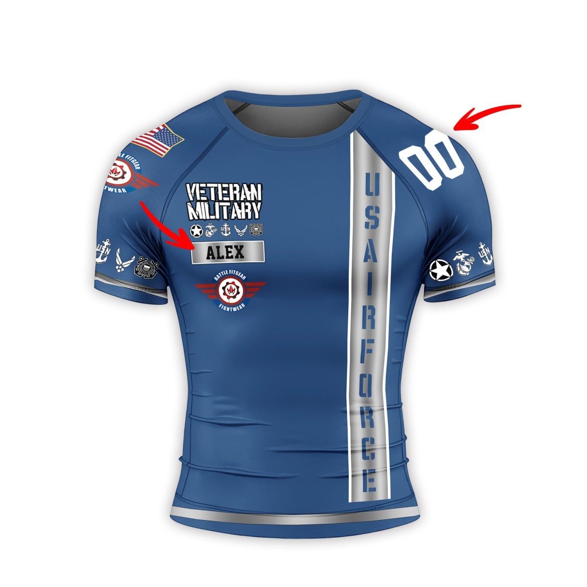 Personalized USA Air Force Veteran Men's Short Sleeve Rash Guard - BattleFitGear