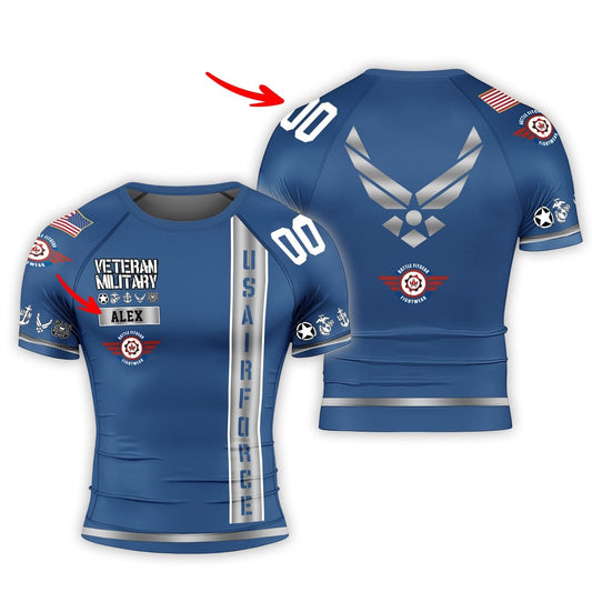 Personalized USA Air Force Veteran Men's Short Sleeve Rash Guard - BattleFitGear