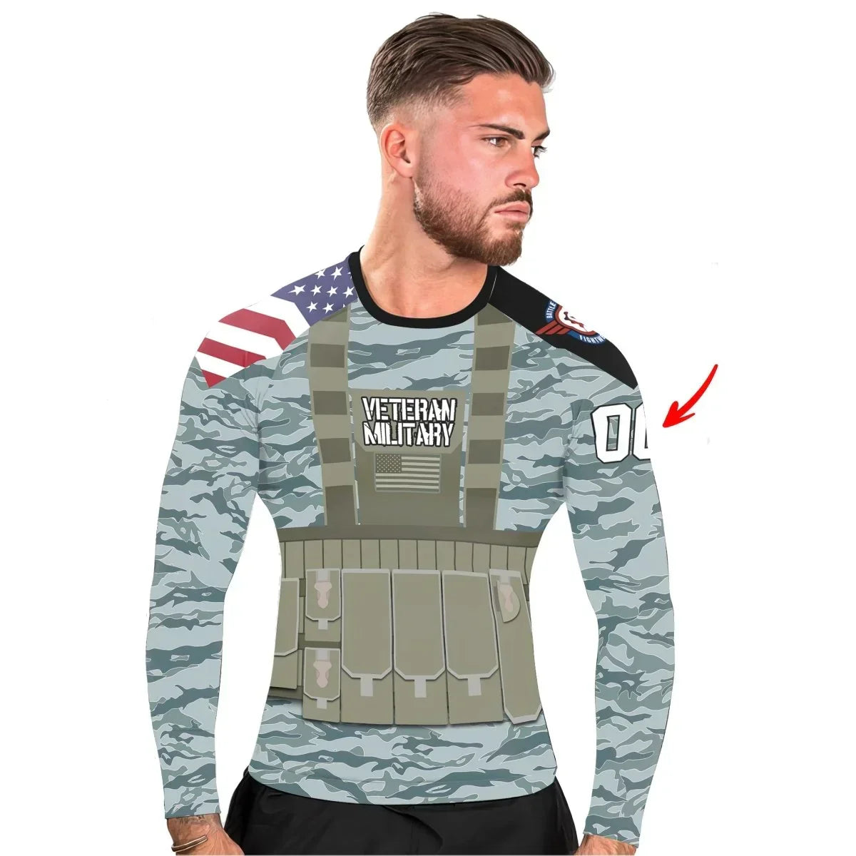 Personalized USA Air Force Veteran Military Men Long Sleeve Rash Guard