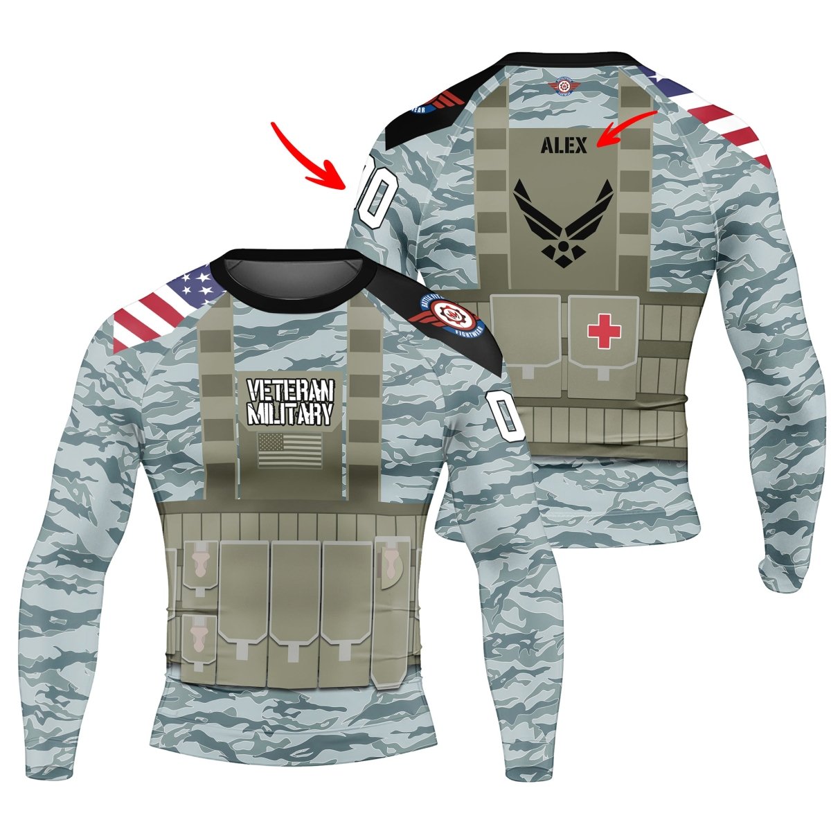 Personalized USA Air Force Veteran Military Men's Long Sleeve Rash Guard - BattleFitGear