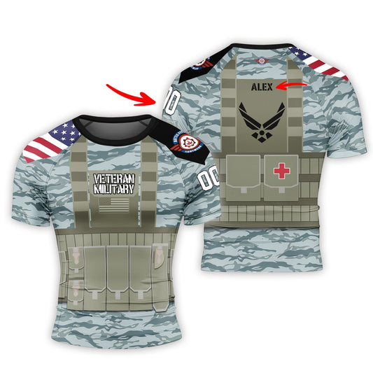 Personalized USA Air Force Veteran Military Men's Short Sleeve Rash Guard - BattleFitGear