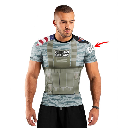 Personalized USA Air Force Veteran Military Men's Short Sleeve Rash Guard - BattleFitGear