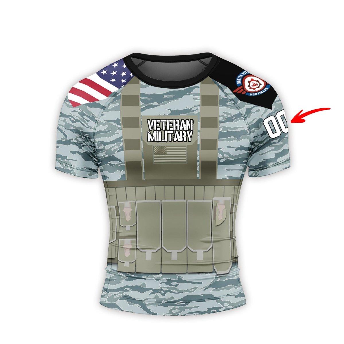 Personalized USA Air Force Veteran Military Men's Short Sleeve Rash Guard - BattleFitGear