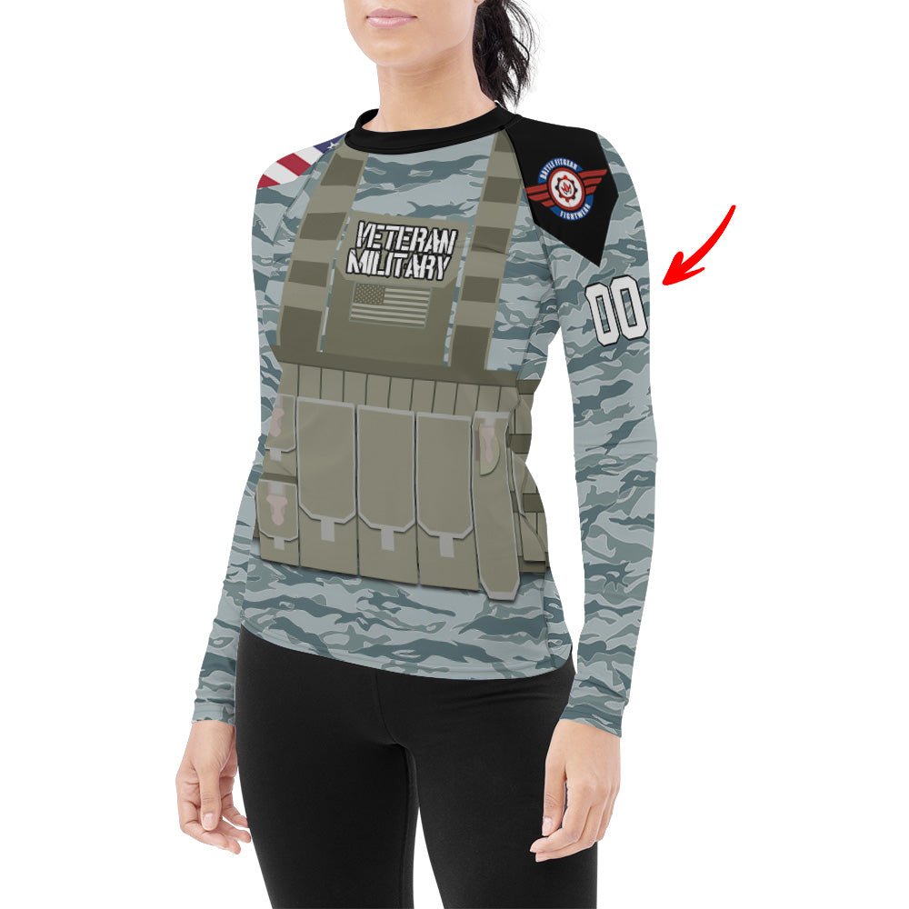 Personalized USA Air Force Veteran Military Women's Long Sleeve Rash Guard - BattleFitGear