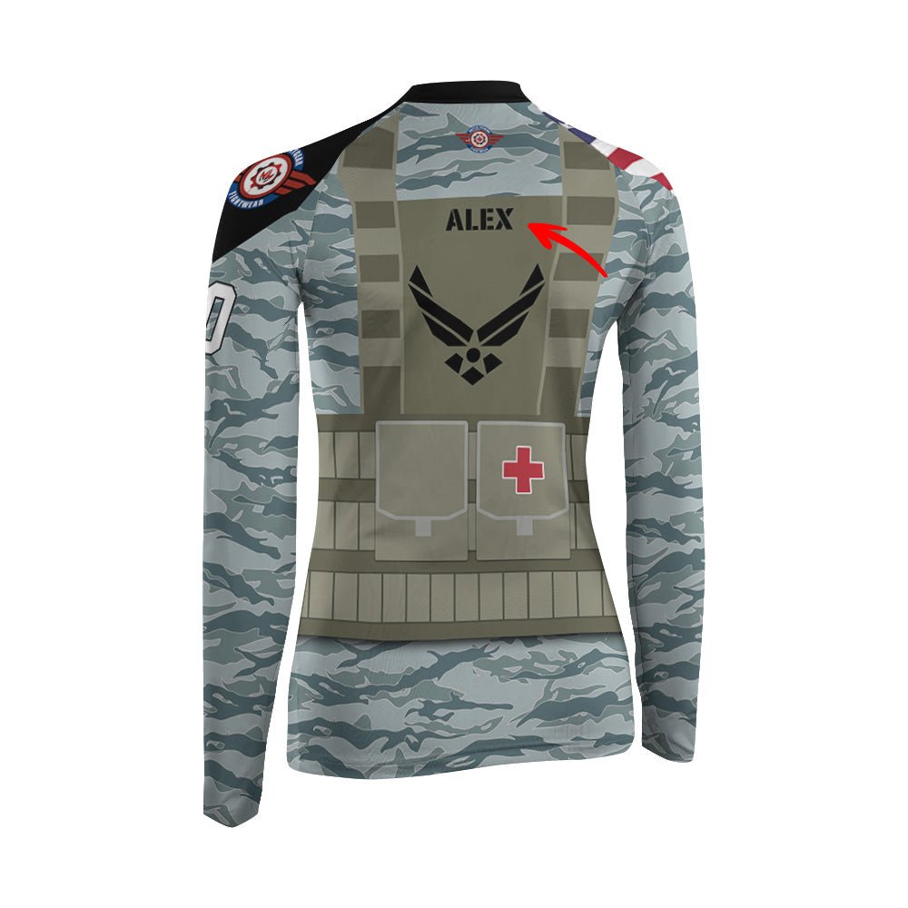 Personalized USA Air Force Veteran Military Women's Long Sleeve Rash Guard - BattleFitGear