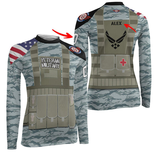 Personalized USA Air Force Veteran Military Women's Long Sleeve Rash Guard - BattleFitGear