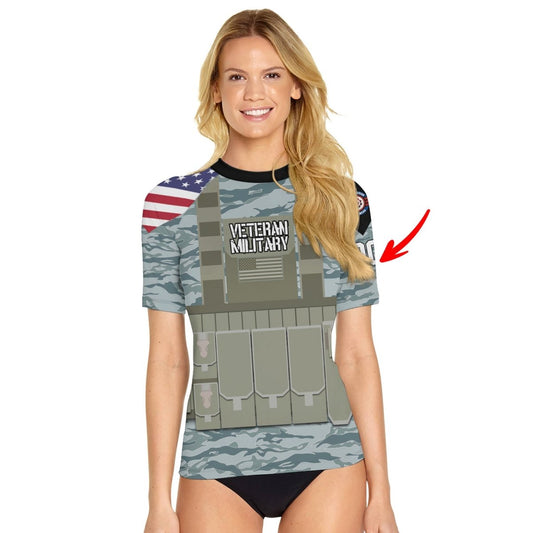 Personalized USA Air Force Veteran Military Women's Short Sleeve Rash Guard - BattleFitGear