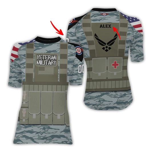 Personalized USA Air Force Veteran Military Women's Short Sleeve Rash Guard - BattleFitGear