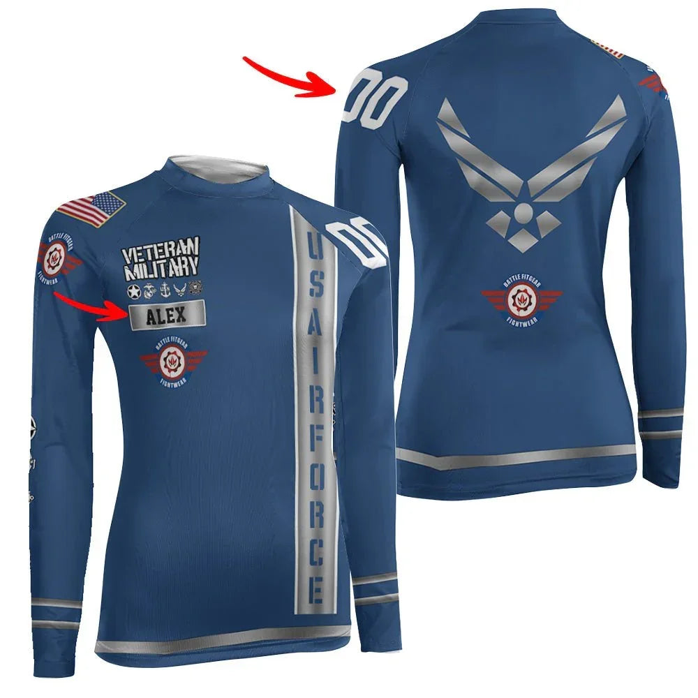 Personalized USA Air Force Veteran Women's Long Sleeve Rash Guard
