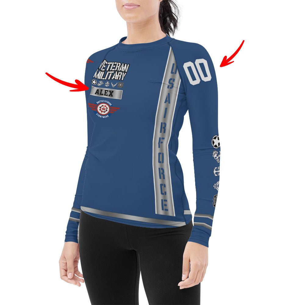 Personalized USA Air Force Veteran Women's Long Sleeve Rash Guard - BattleFitGear