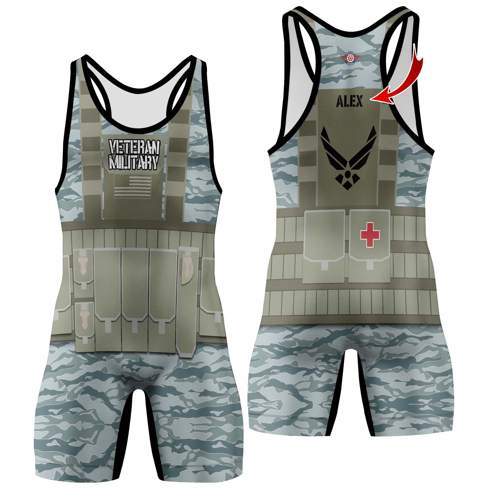 Personalized USA Air Force Veteran Wrestling Singlets