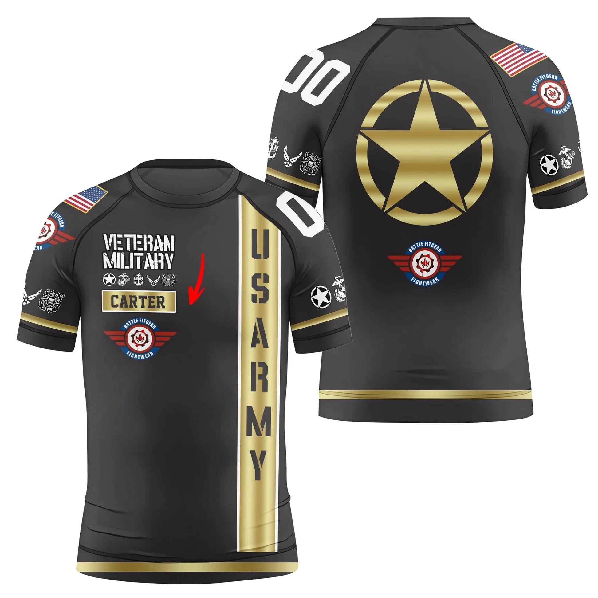Personalized USA Army Veteran Kids Rash Guard