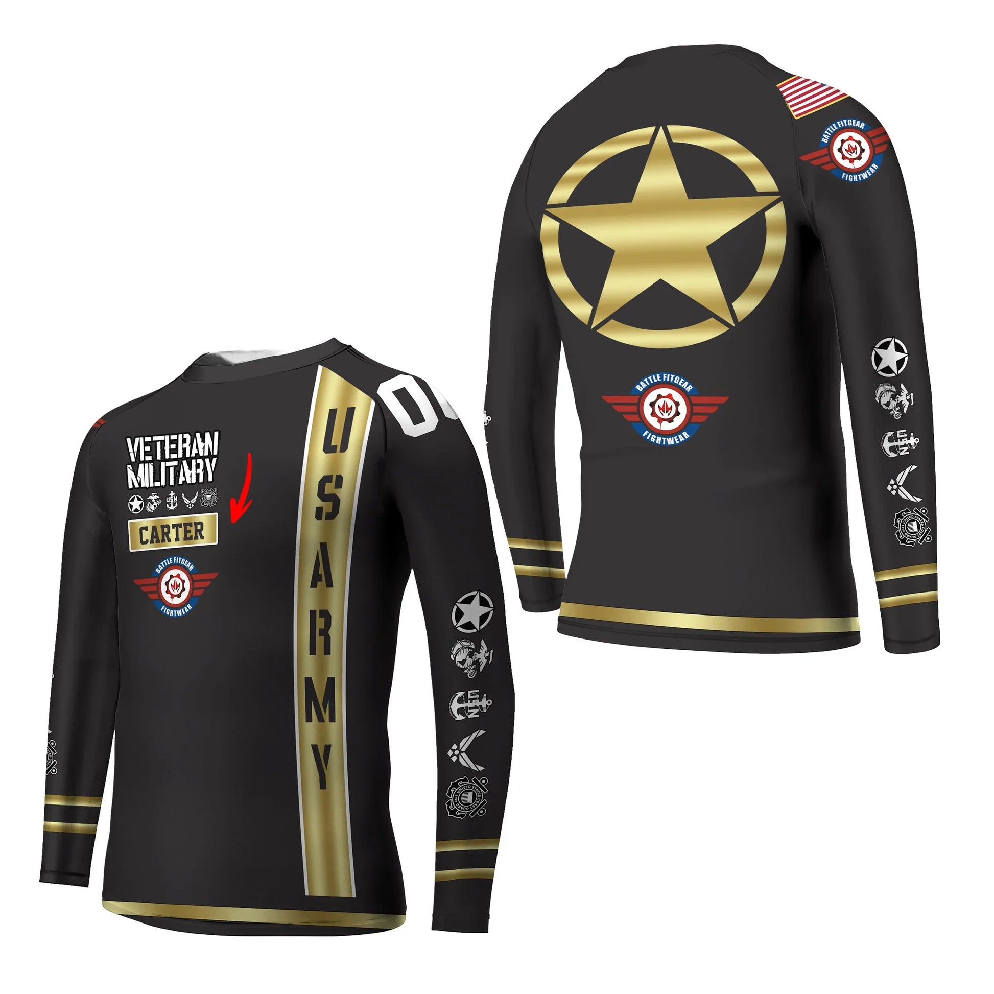 Personalized USA Army Veteran Kids Rash Guard