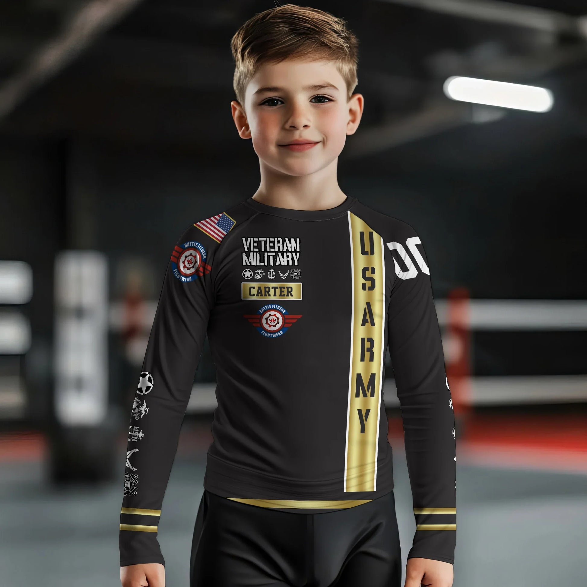 Personalized USA Army Veteran Kids Rash Guard