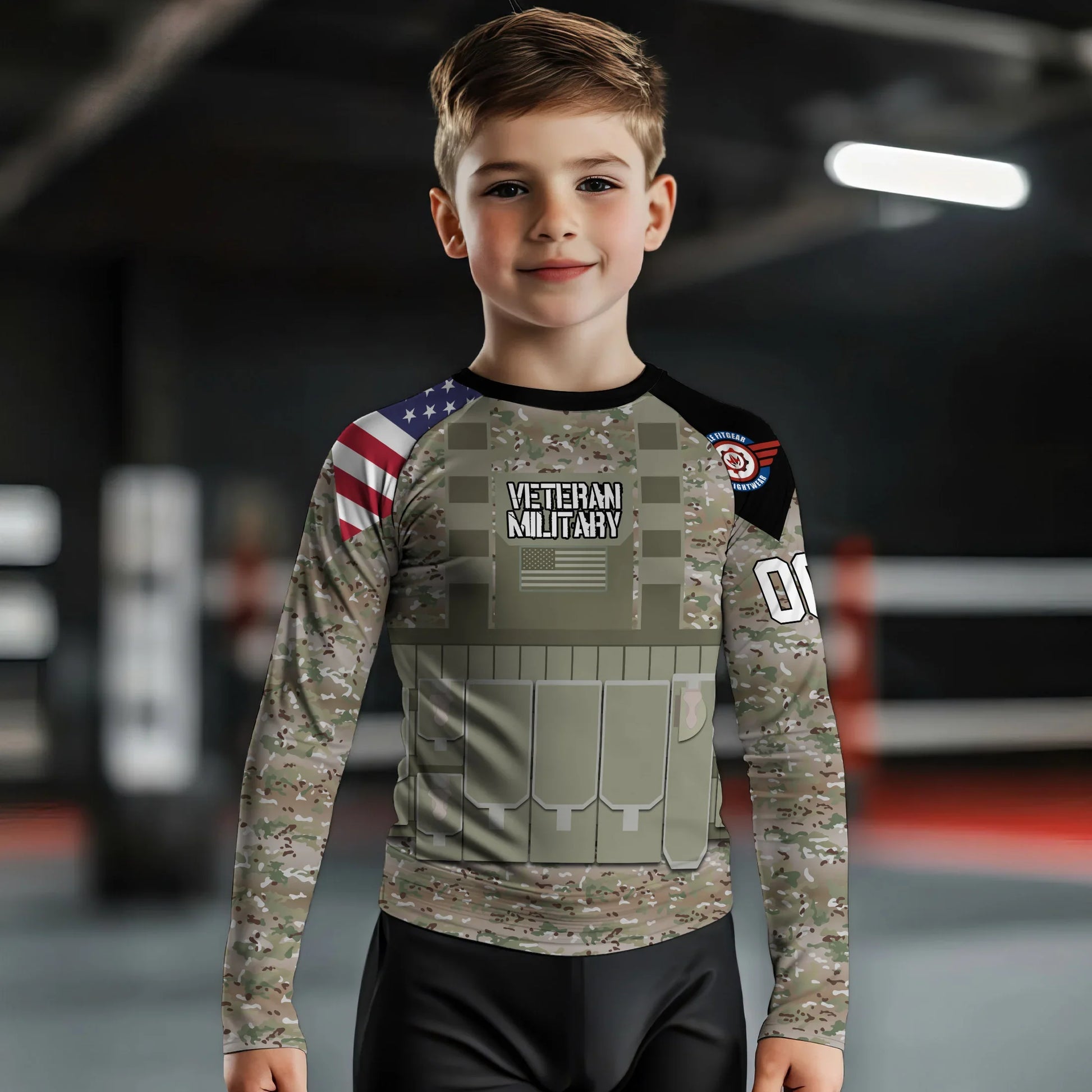 Personalized USA Army Veteran Kids Rash Guard