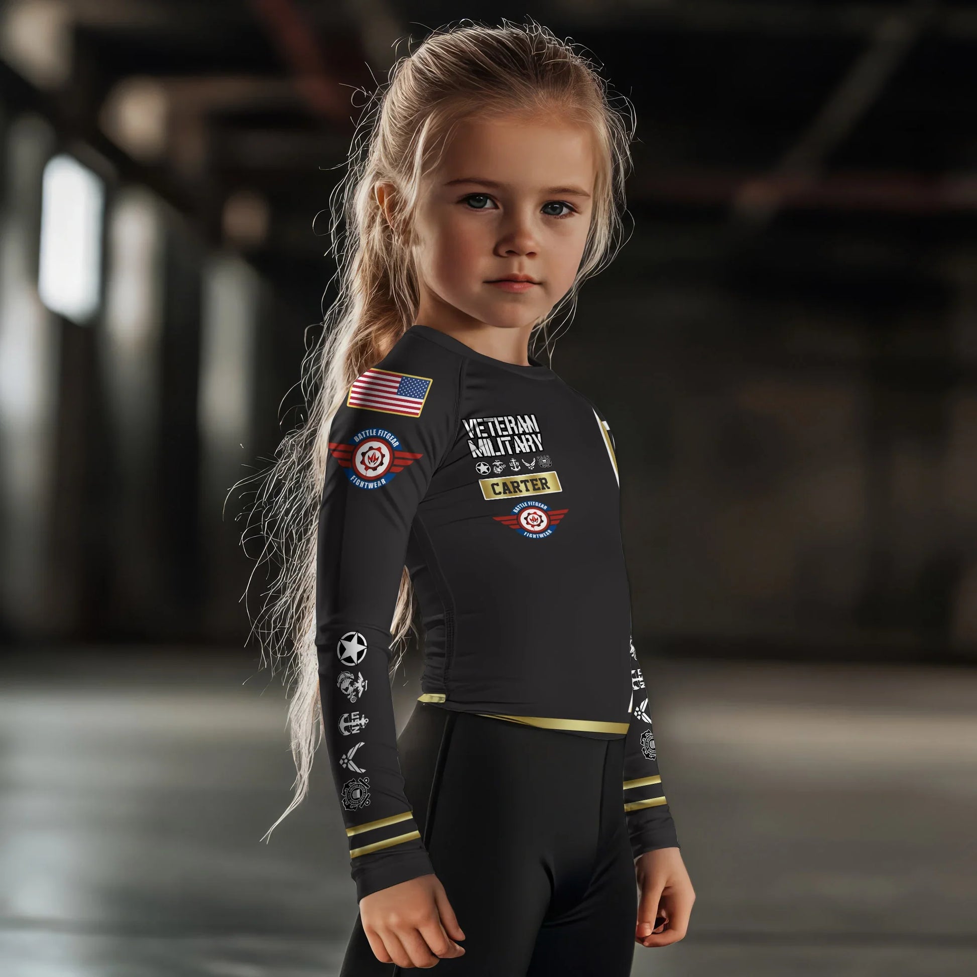 Personalized USA Army Veteran Kids Rash Guard
