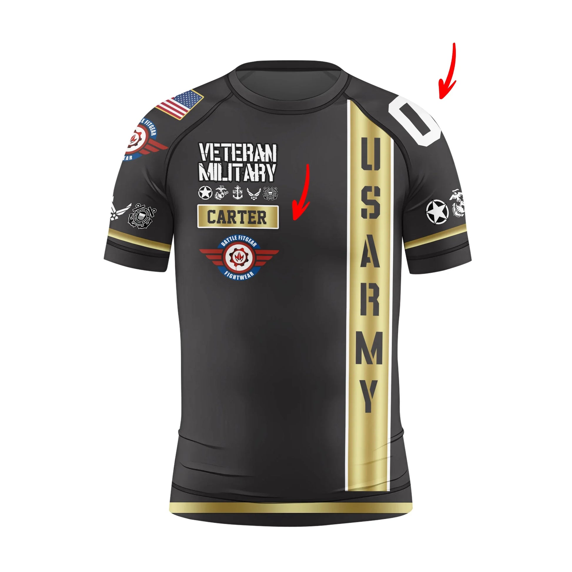 Personalized USA Army Veteran Kids Rash Guard