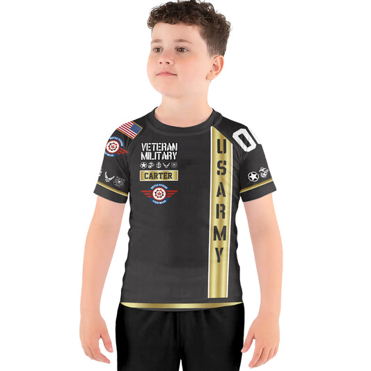 Personalized USA Army Veteran Kids Rash Guard